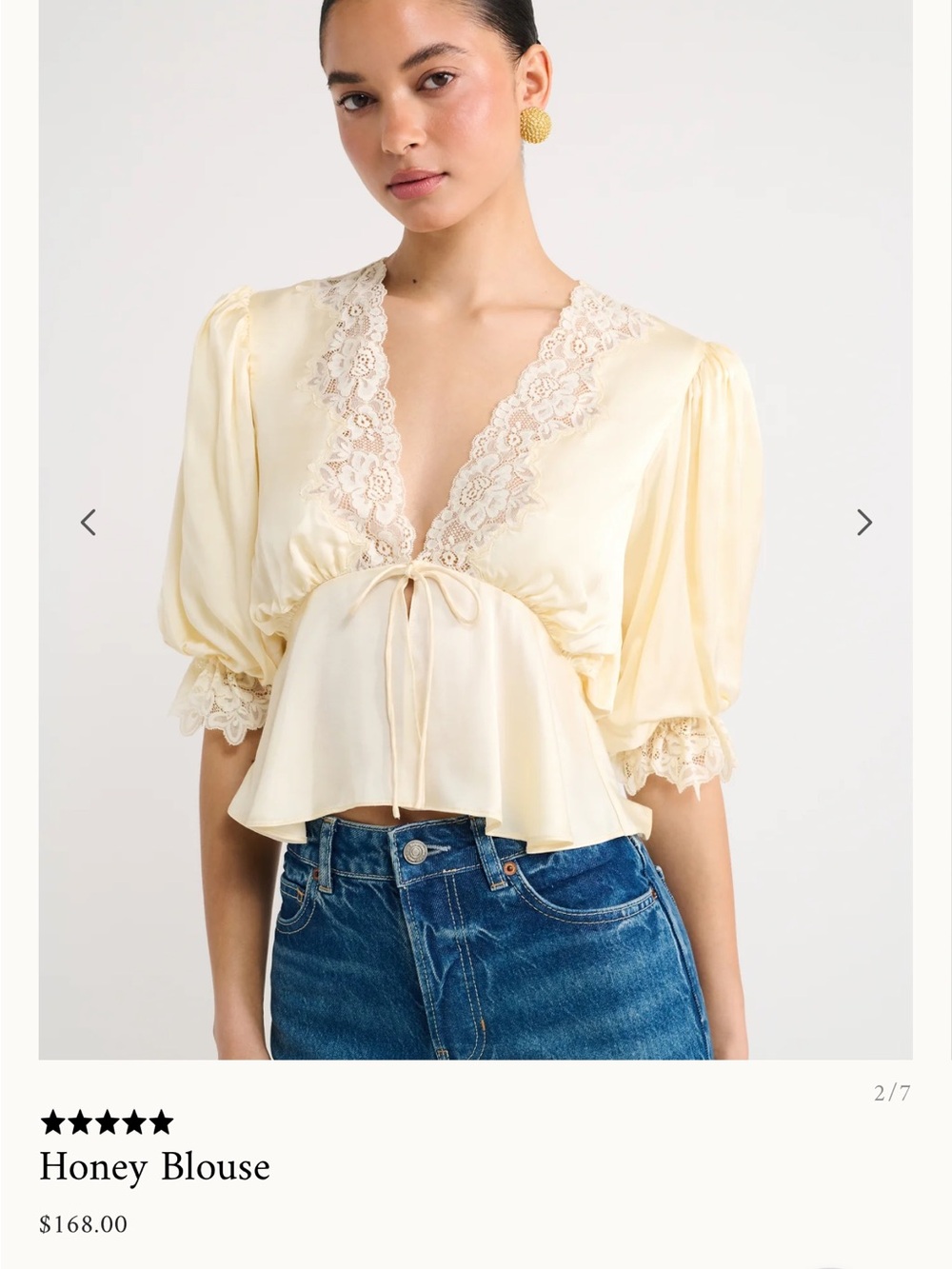 Rumored Honey Lace-Trim Cream Peplum Blouse